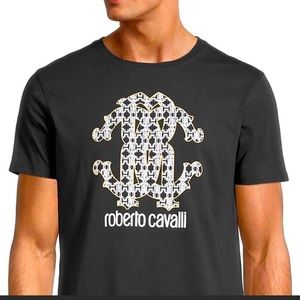 Roberto Cavalli Men’s RC Logo Graphic Black Tee Size Medium NWT